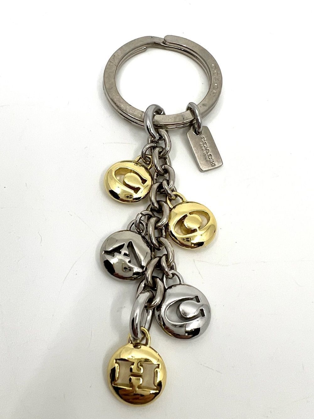 Coach Signature Gold and Silver Letter Key Chain Ring Fob